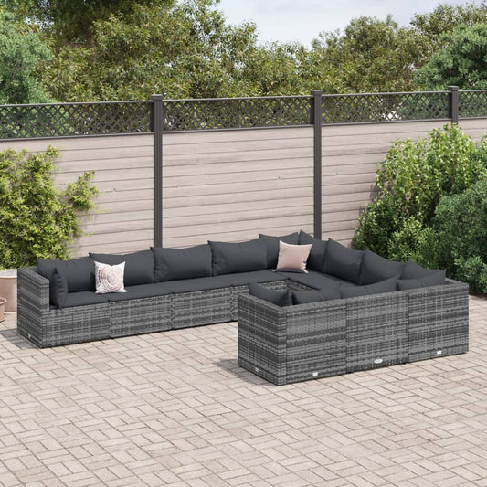 10-Tlg. Garten-Sofagarnitur Mit Kissen Poly Rattan