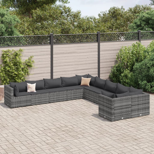 10-Tlg. Garten-Sofagarnitur Mit Kissen Poly Rattan
