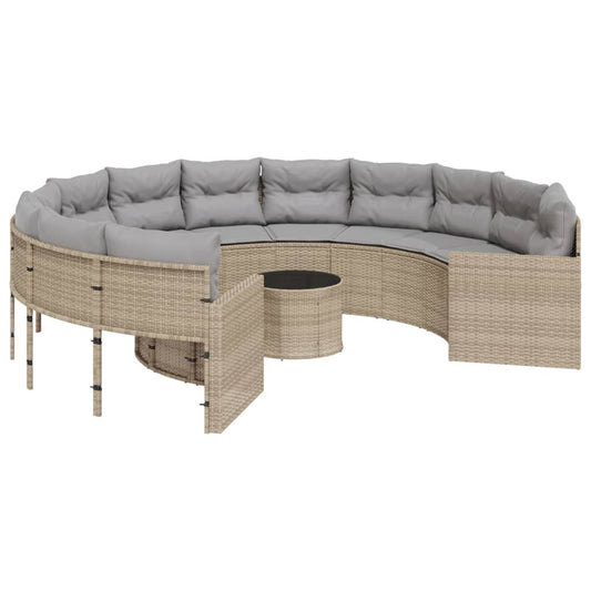 Gartensofa Mit Tisch Und Kissen Beige Poly-Rattan Beige Und Hellgrau
