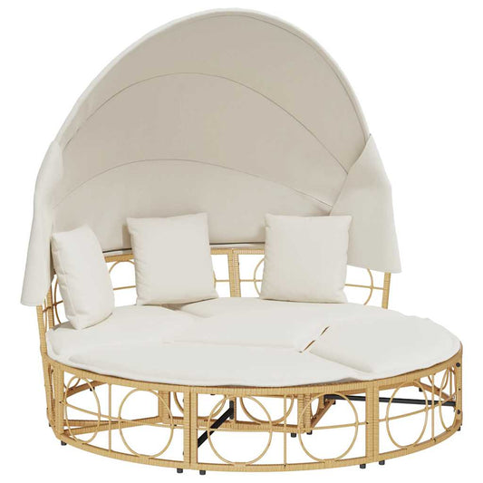Outdoor-Loungebett Mit Dach Und Kissen Poly Rattan
