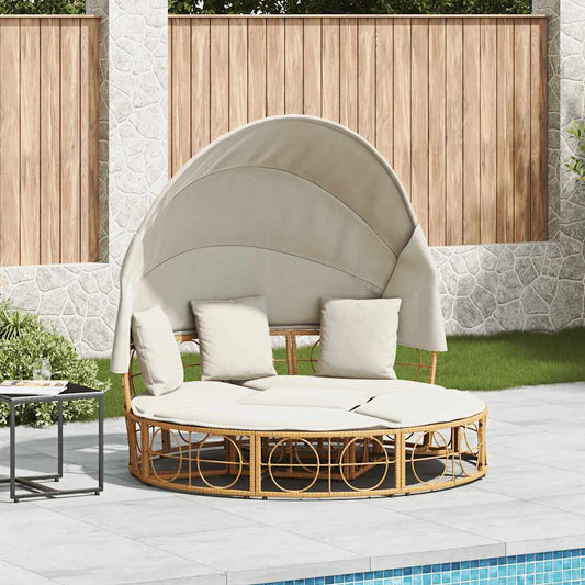 Outdoor-Loungebett Mit Dach Und Kissen Poly Rattan