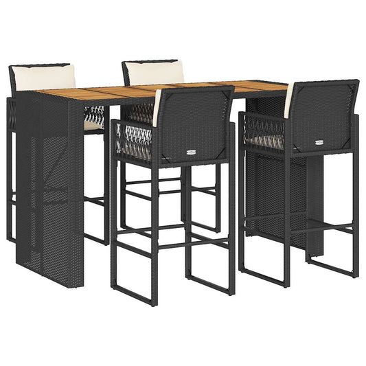 5-Tlg. Gartenbar-Set Mit Kissen Poly Rattan Akazie