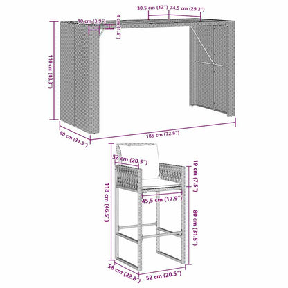 5-Tlg. Gartenbar-Set Mit Kissen Poly Rattan Akazie