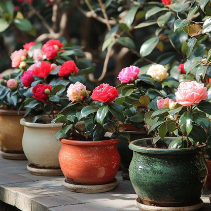 Florastore Japanische Rose - 3 Stk - Camellia Japonica - Höhe 25-40Cm - ⌀9Cm