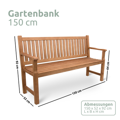 Gartenbank aus Holz mit Schutzabdeckung und Gartenhandschuhen
