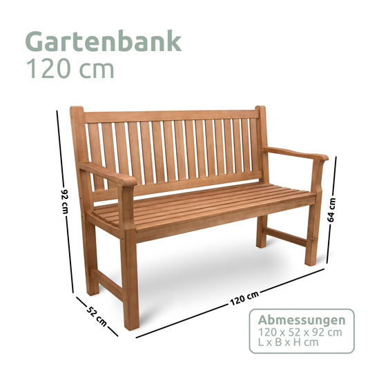 Gartenbank aus Holz mit Schutzabdeckung und Gartenhandschuhen