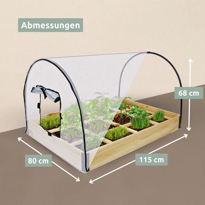 Gemüsebeet mit Abdeckung aus PVC 115cm x 80cm x 54cm I Frühbeet aus Holz