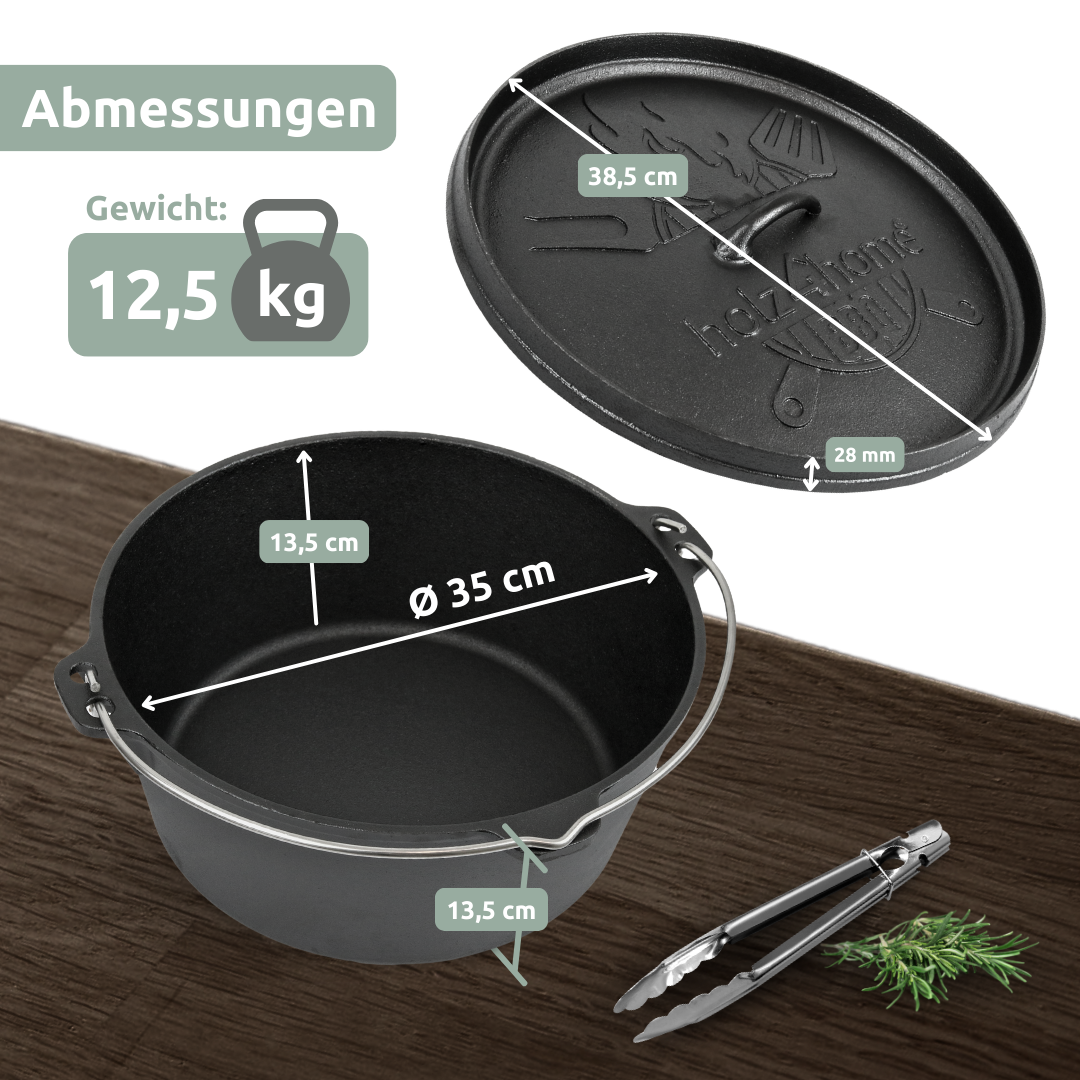 Dutch Oven Set 7 Liter – Eingebrannter Feuertopf Für 3–6 Personen, Mit Deckelheber, Ringreiniger, Bürste, Pflegepaste & Rezeptbuch, 30 Jahre Garantie Dutch Oven Set 7 Liter – Eingebrannter Feuertopf Für 3–6 Personen, Mit Deckelheber, Ringreiniger, Bürste, Pflegepaste & Rezeptbuch, 30 Jahre Garantie