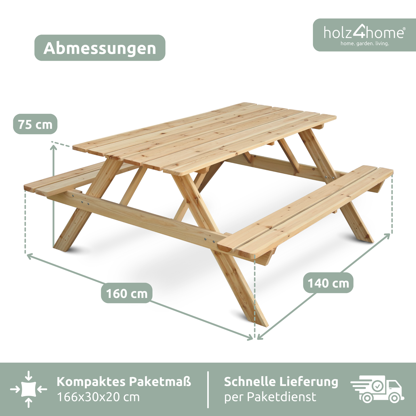 Outdoor Picknickbank aus Tannenholz - Klassischer Picknicktisch
