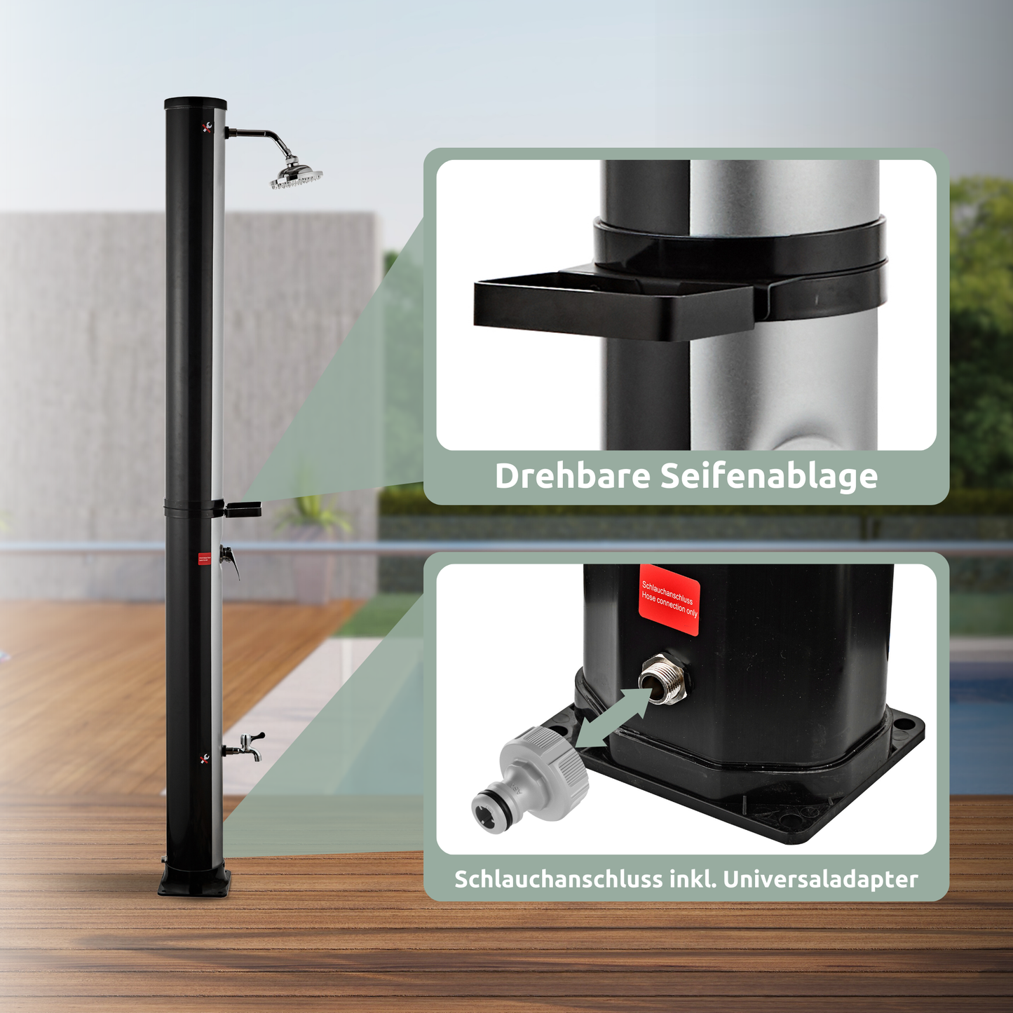 Outdoor Solardusche mit Wasserspeicher für Garten, Pool und Camping
