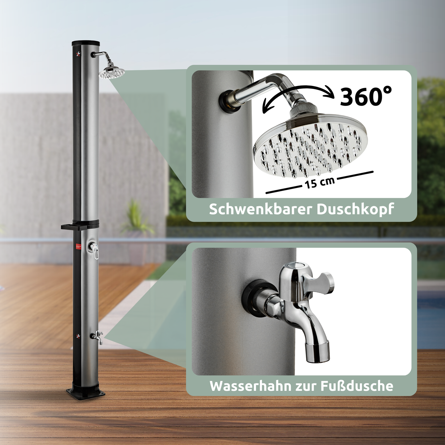 Outdoor Solardusche mit Wasserspeicher für Garten, Pool und Camping