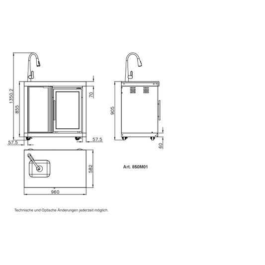Modul 1 - Waschbecken- /Kühlschrankkombi (Becken links)