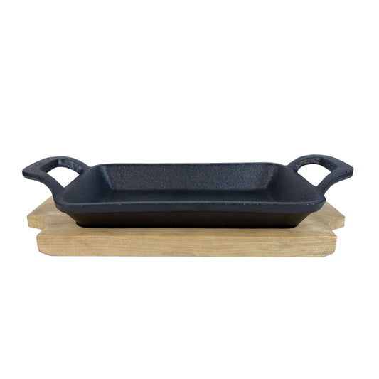 Gusspfanne mit 2 Griffen 22,5x10cm mit Holzuntersetzer