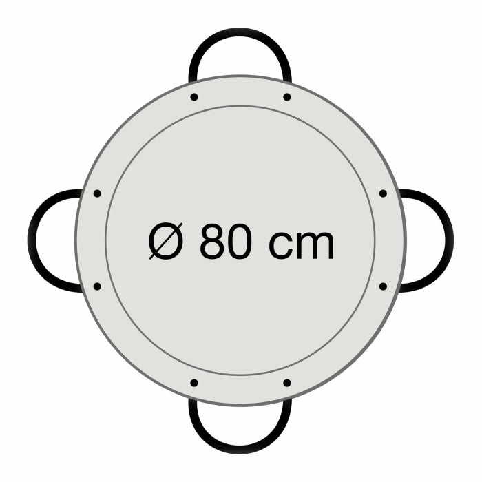 Paella-Pfanne Stahl poliert Ø 80 cm mit 4 Griffen